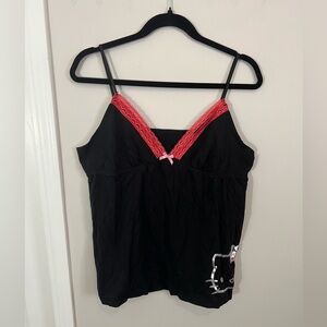 Hello Kitty Black Camisole with Red Lace Trim,2X